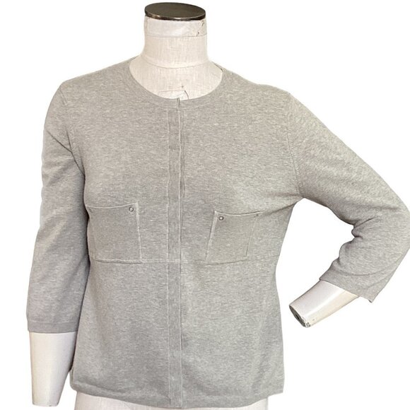Worth Cotton Blend Snap Cardigan Sweater Pockets Sz M Taupe Beige 214C - Picture 4 of 9